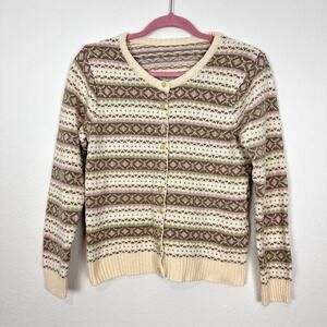Vintage 90s Pastel Yellow Fair Isle Knit Cardigan Cottagecore Size S/M